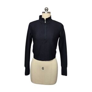 Buffbunny‎ Pullover Womens Medium Black Textured Quarter Zip Mock Neck Cropped